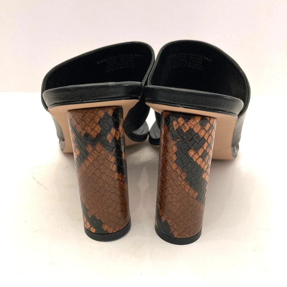 J. Crew Thong Sandals Open Toe High Heel Womens 9 Black Leather Snake‎ Print